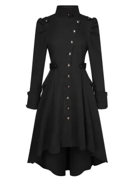 1950s Solid Stand Collar Button Coat