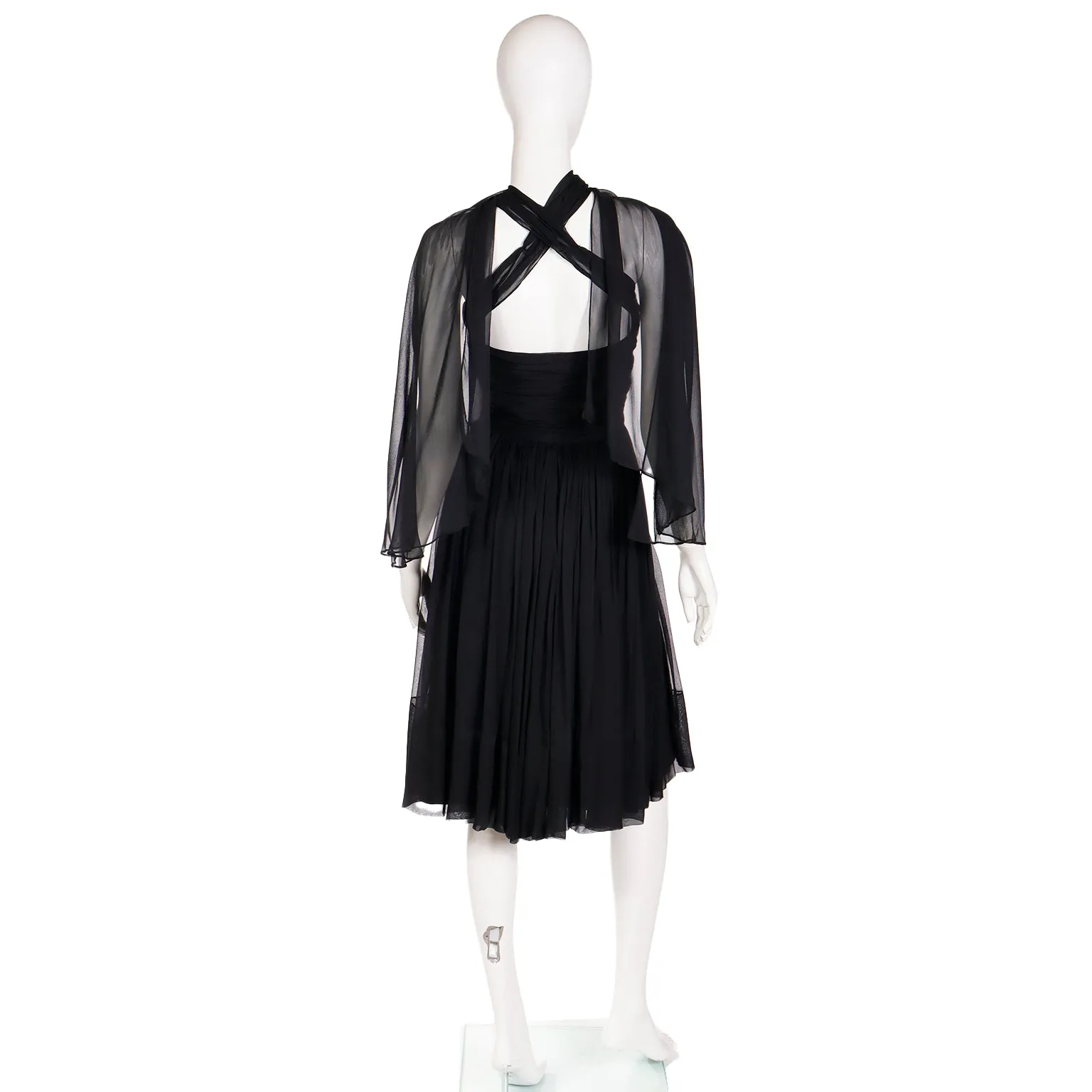 1960s Kay Selig Vintage Ruched Strapless Black Chiffon Evening Dress