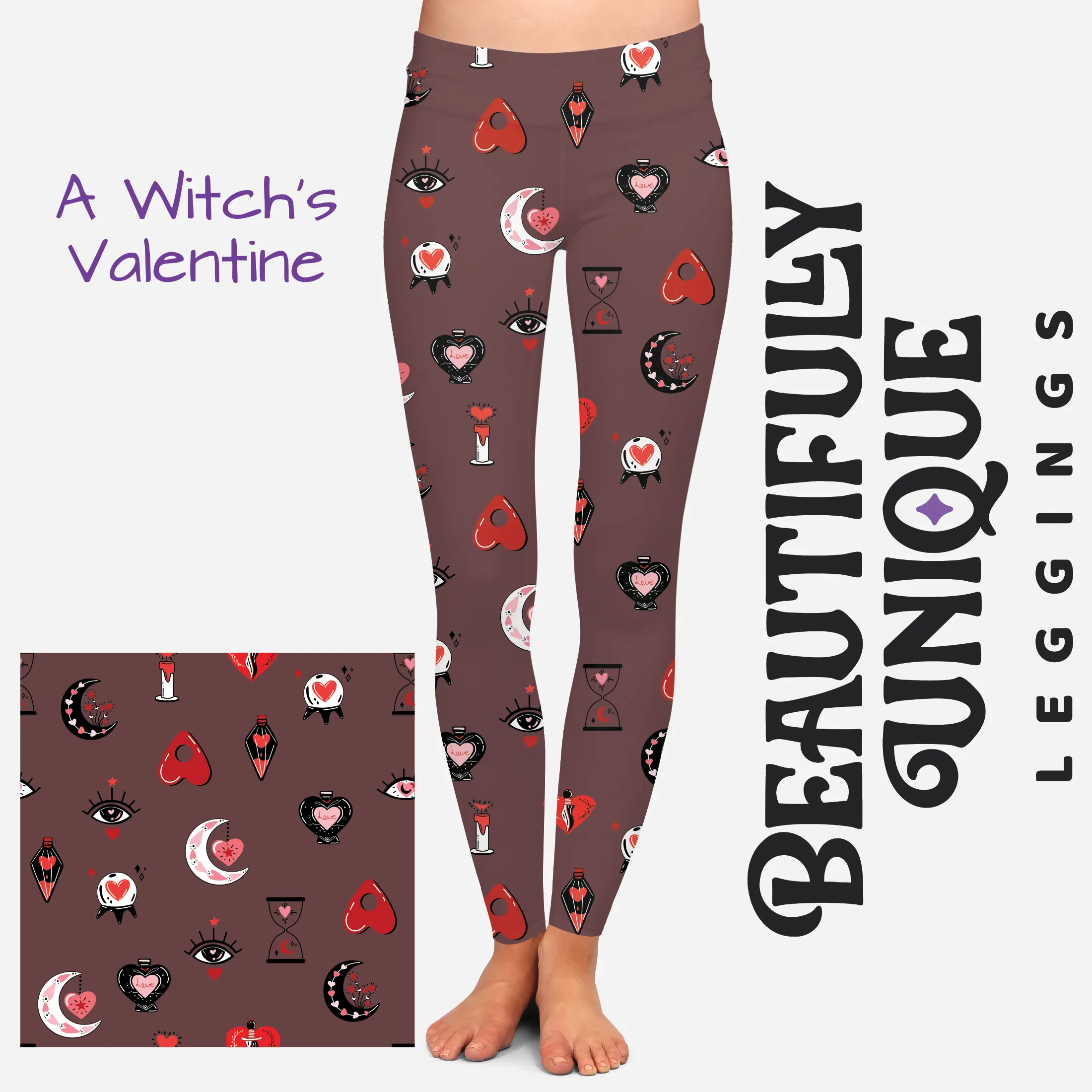 A Witch's Valentine Hearts (Exclusive) - High-quality Handcrafted Vibrant Leggings