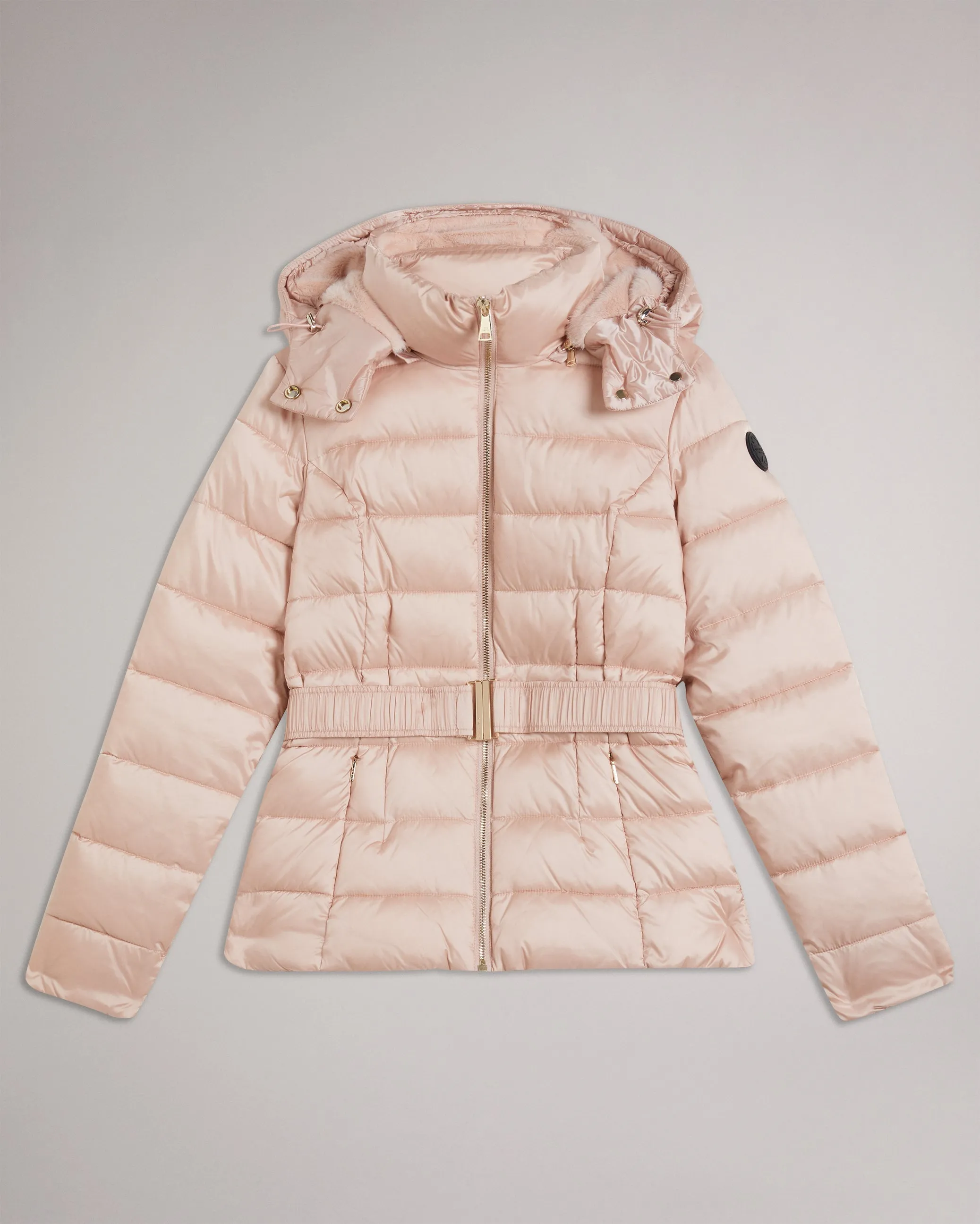 Abbiiee Belted Padded Coat With Detachable Hood Dusky-Pink