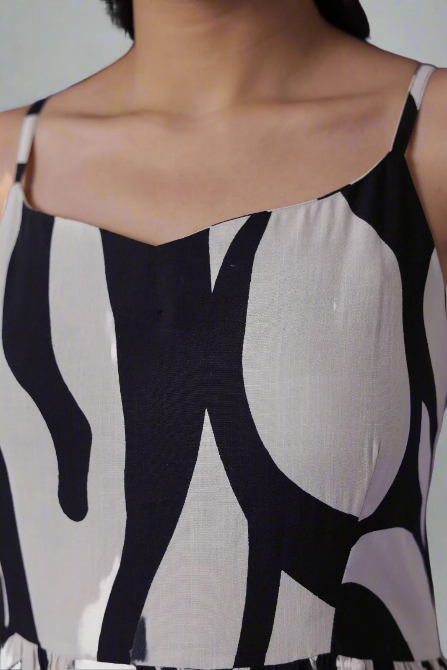 Abstract Black & White Print Muslin Dress