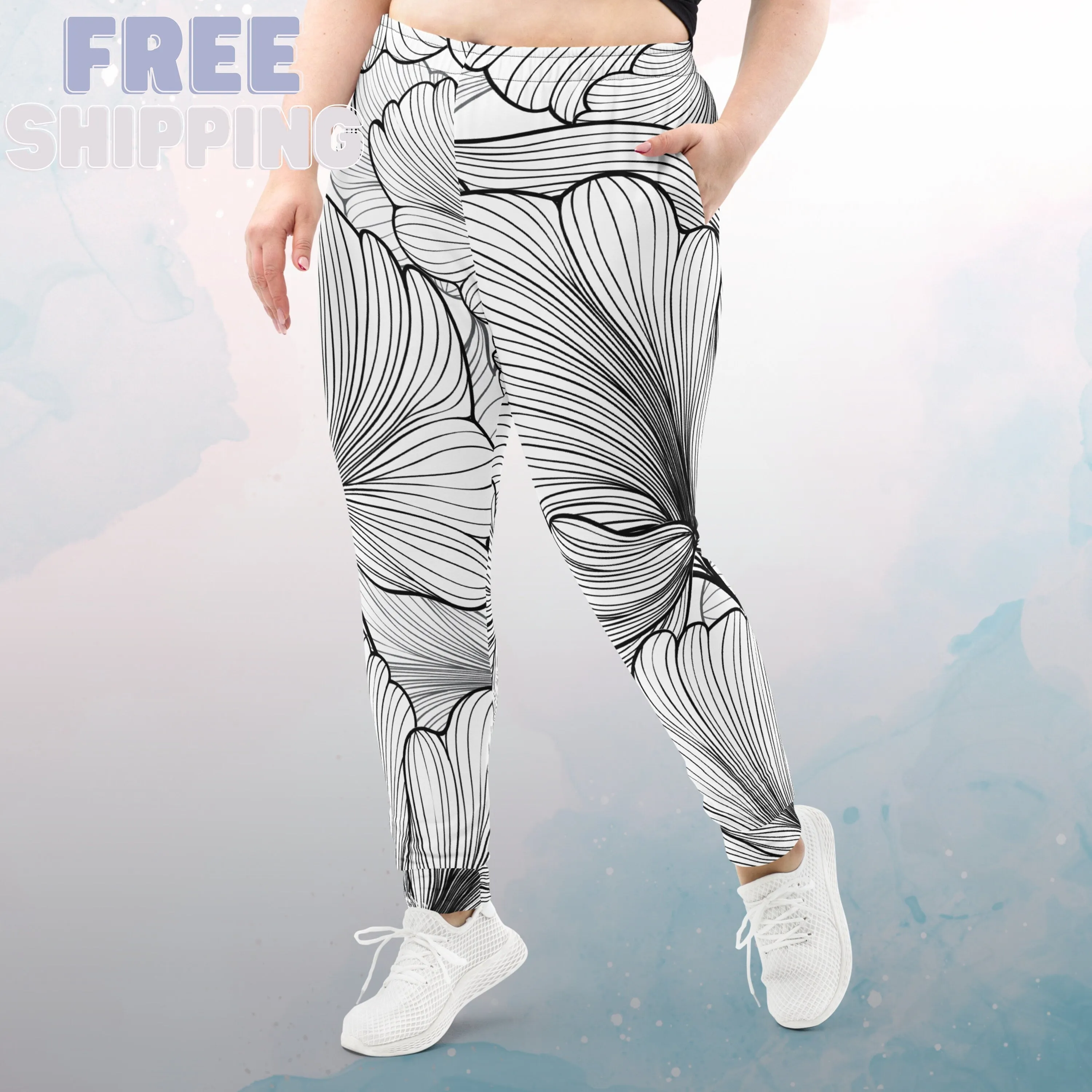 Abstract Lines Floral Pattern Womens Joggers Sweatpants