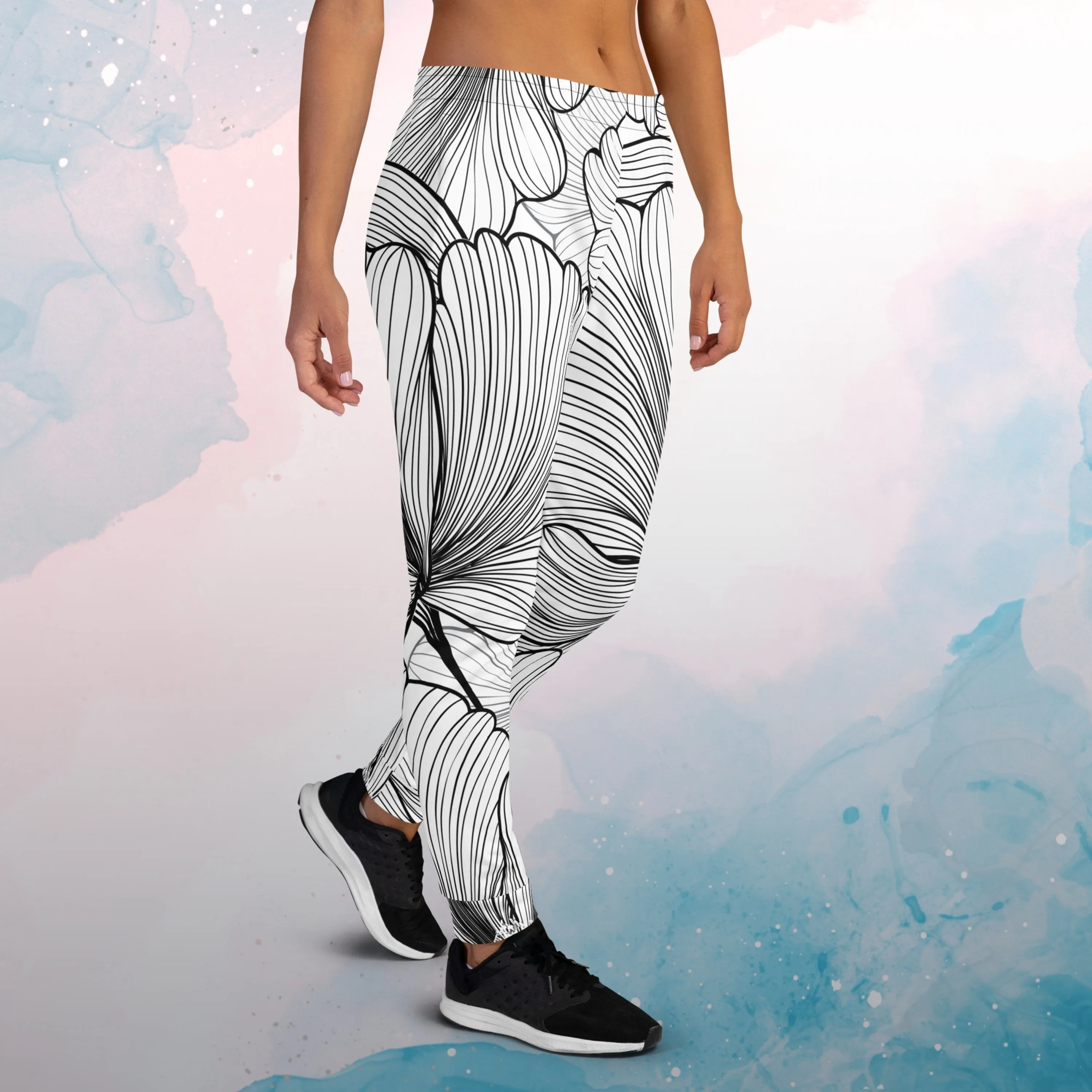 Abstract Lines Floral Pattern Womens Joggers Sweatpants