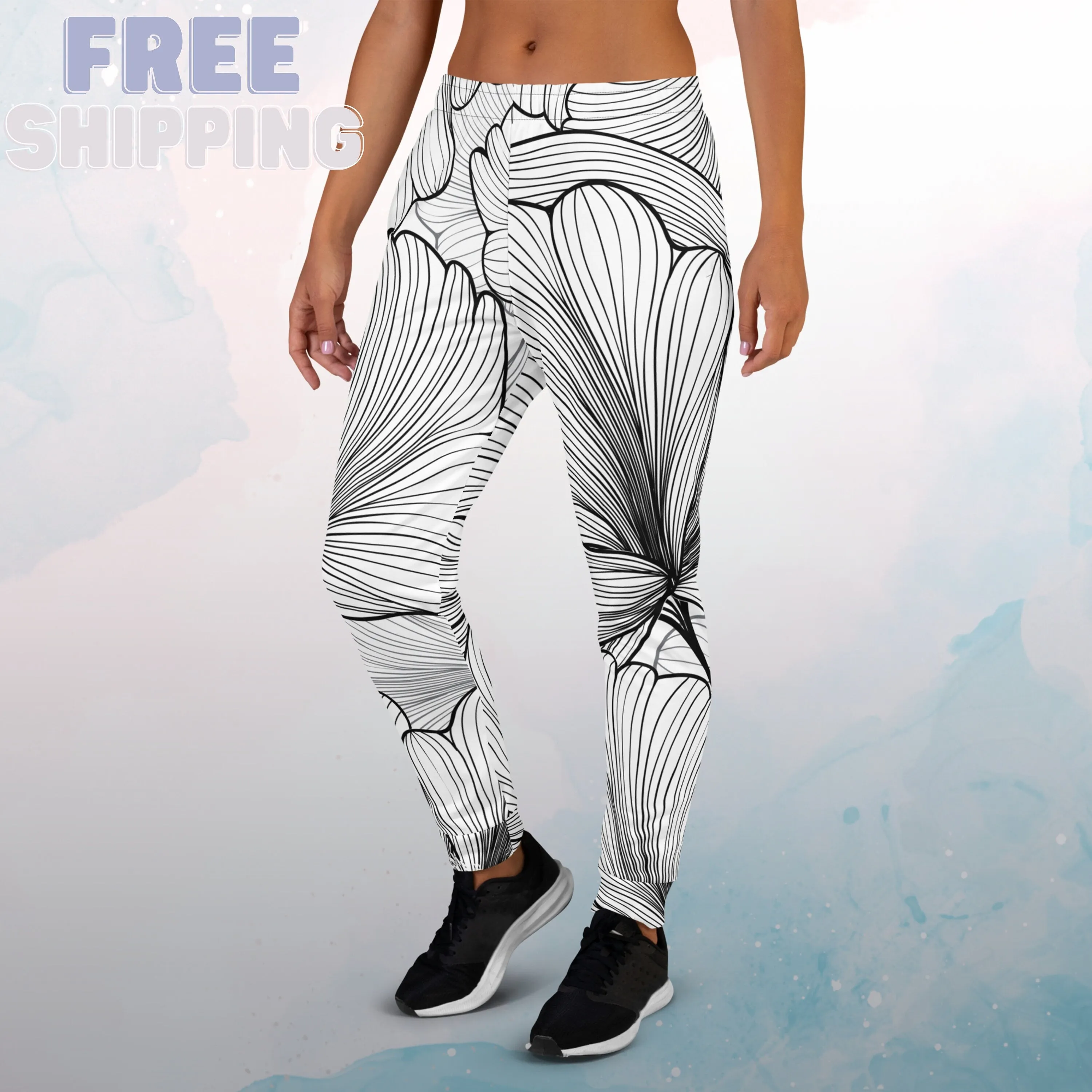 Abstract Lines Floral Pattern Womens Joggers Sweatpants