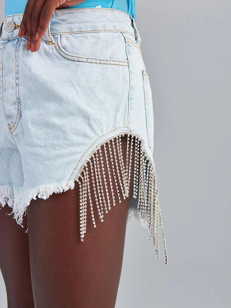 Accessory Detailed Mini Jean Shorts - Indigo