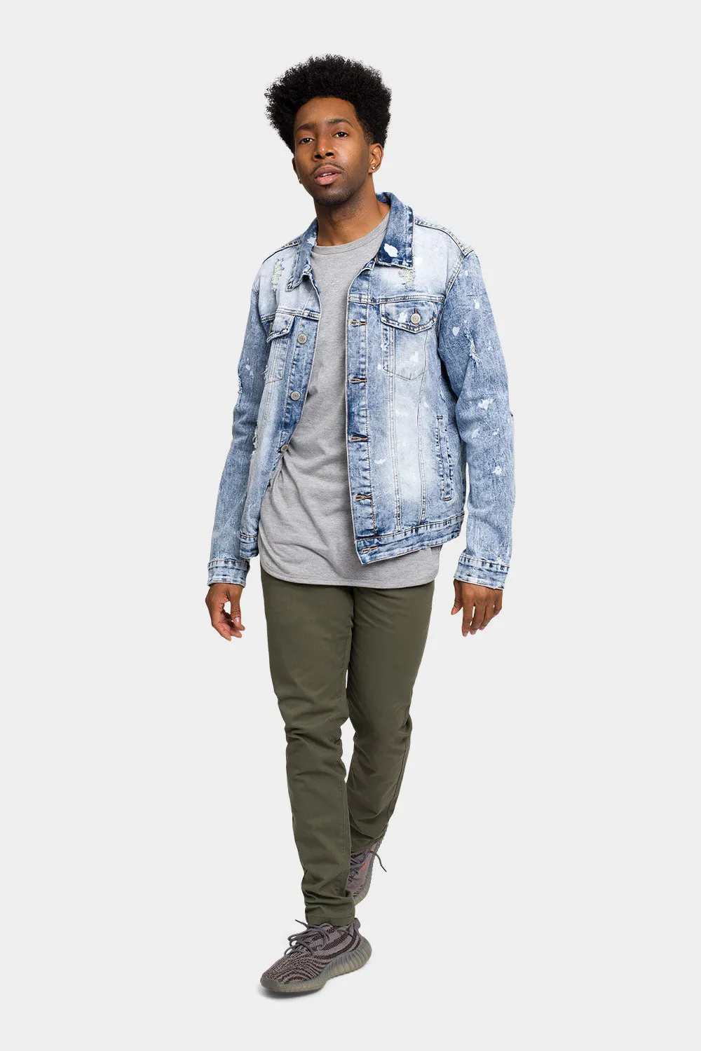 Acid Bleached Distressed Denim Jacket