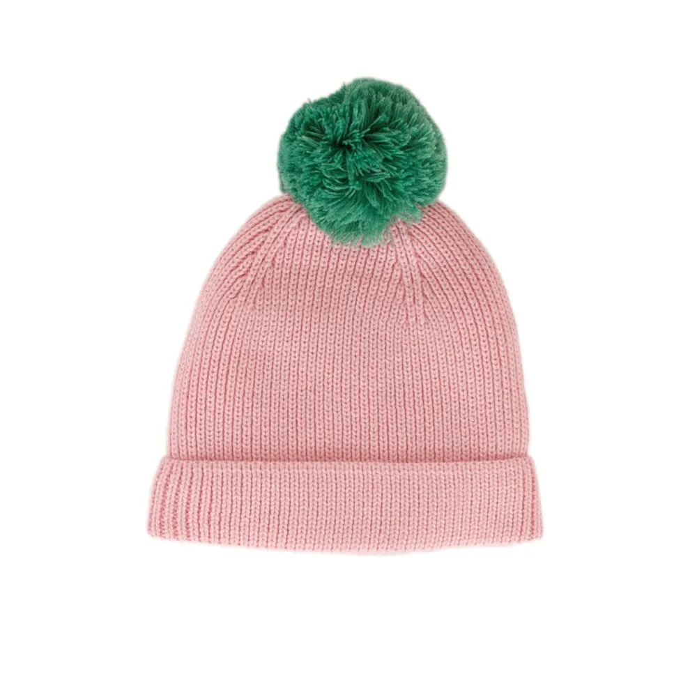 Acorn Kids: Oslo Merino Ribbed Beanie Pink and Green