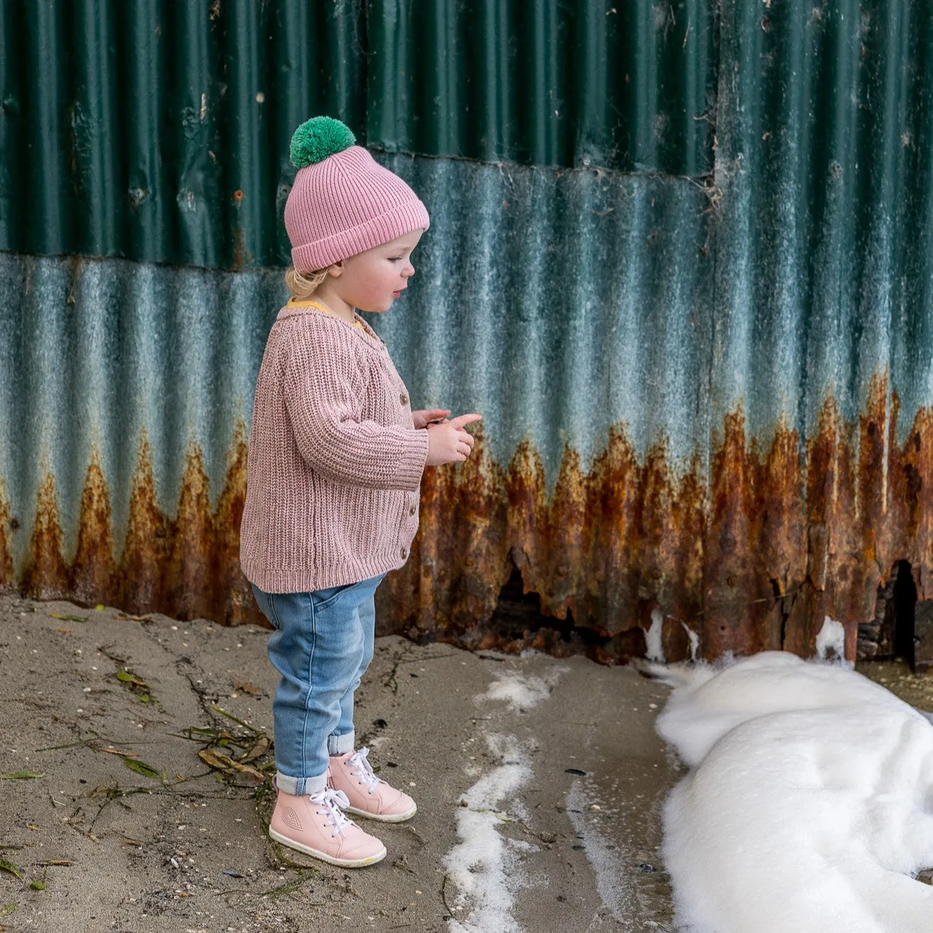 Acorn Kids: Oslo Merino Ribbed Beanie Pink and Green