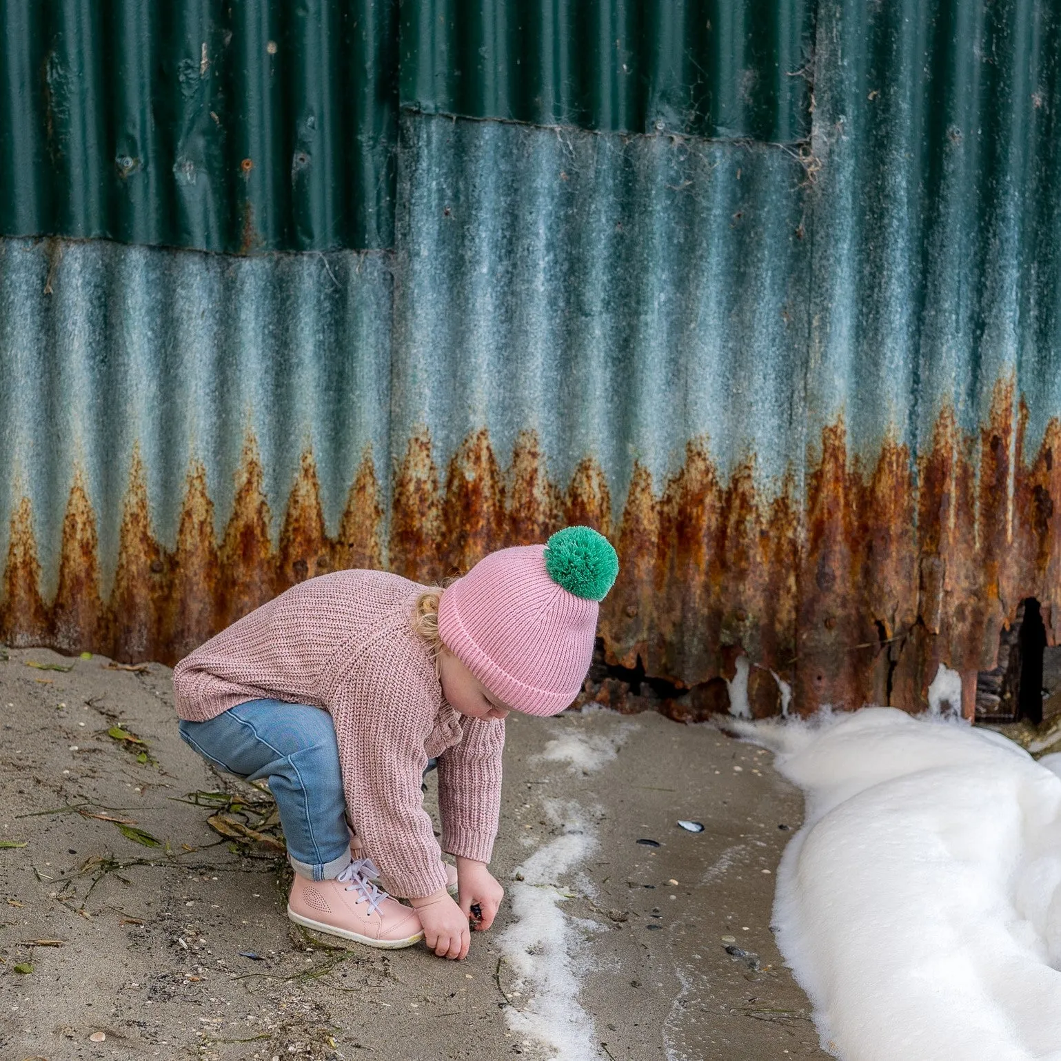 Acorn Kids: Oslo Merino Ribbed Beanie Pink and Green