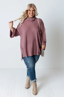 Acorn Kisses Waffle Knit Tunic In Vineyard Grape Curves