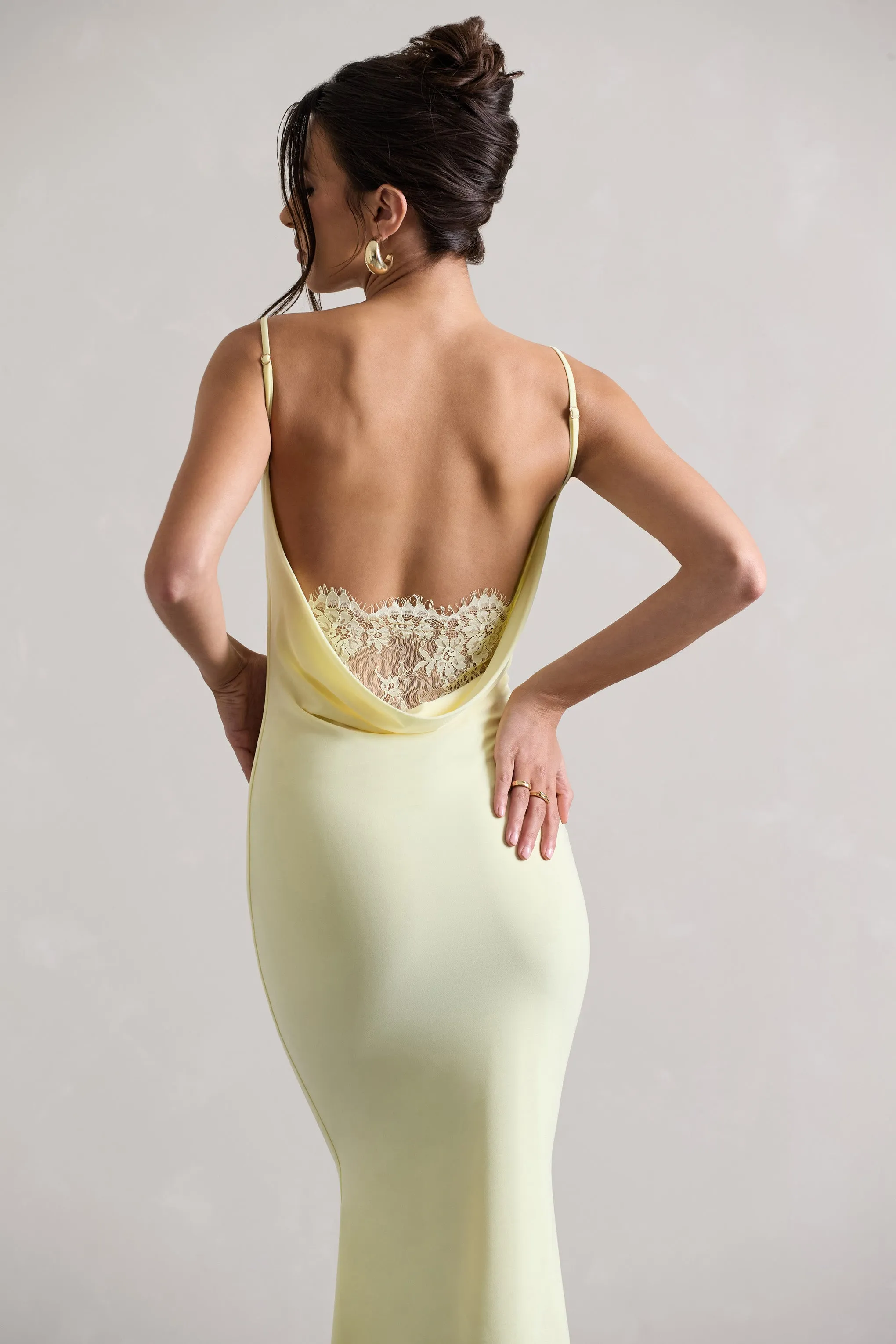 Addison | Lemon Cowl-Neck Open-Back Midi Dress With Lace