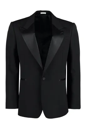 ALEXANDER MCQUEEN Men's FW23 Single-Breasted Black Jacket with Peak Lapel and Back Slit Hem