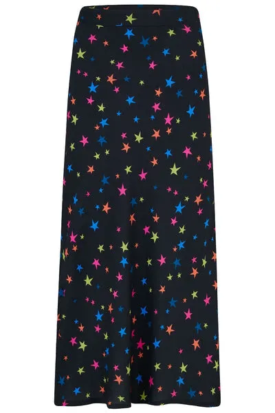 ALEXANDRA BIAS SKIRT (BLACK, RAINBOW STAR CONFETTI)