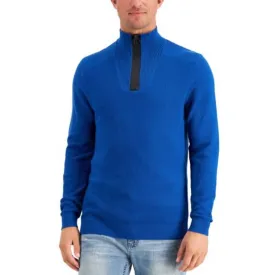 ALFANI Men's Acapulco Blue Waffle Knit Quarter Zip Mock Neck Sweater, Size XL