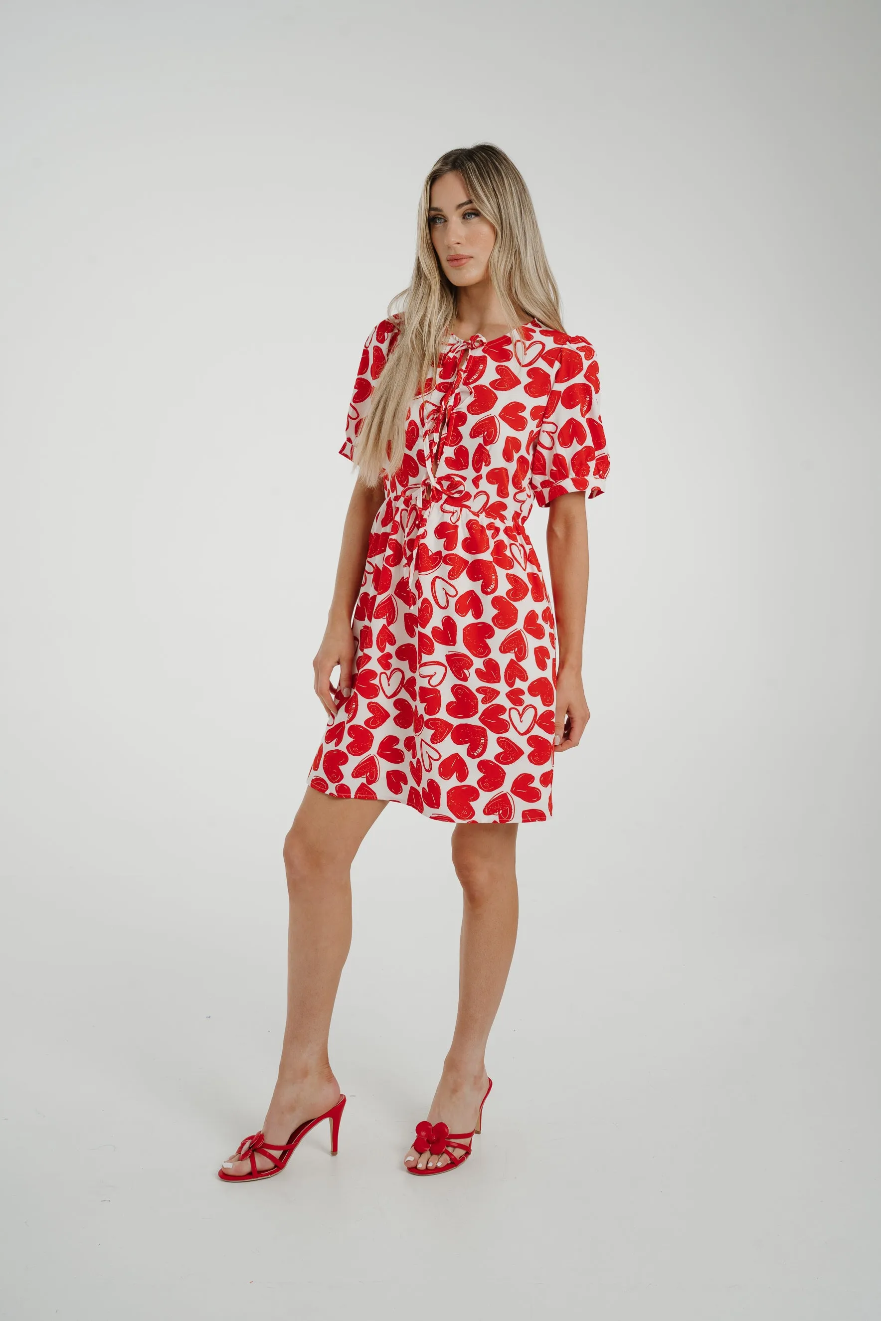 Ally Tie Front Dress In Red Mix