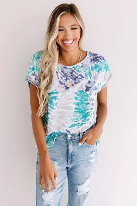 Along The Lane Tie Dye Shift Top In Turquoise