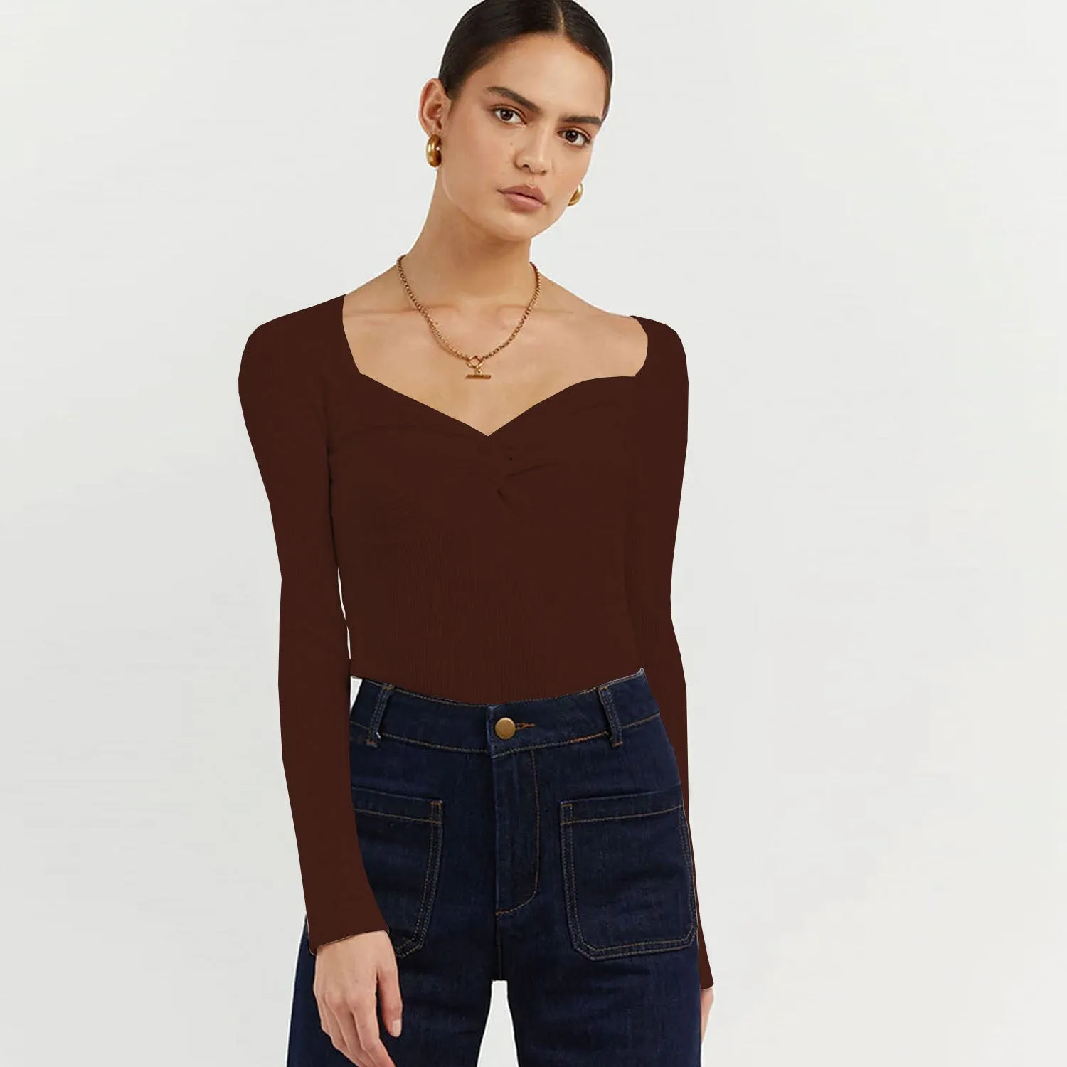 Amy Fashion - Chic Square Collar Short Sweaters Pullover