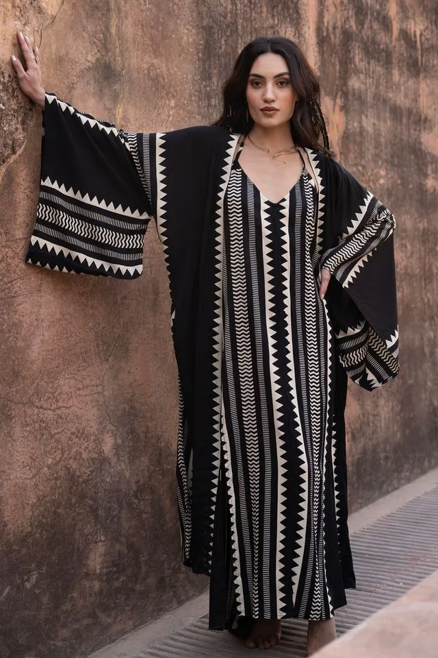 Anata Maxi Kimono - Black & White