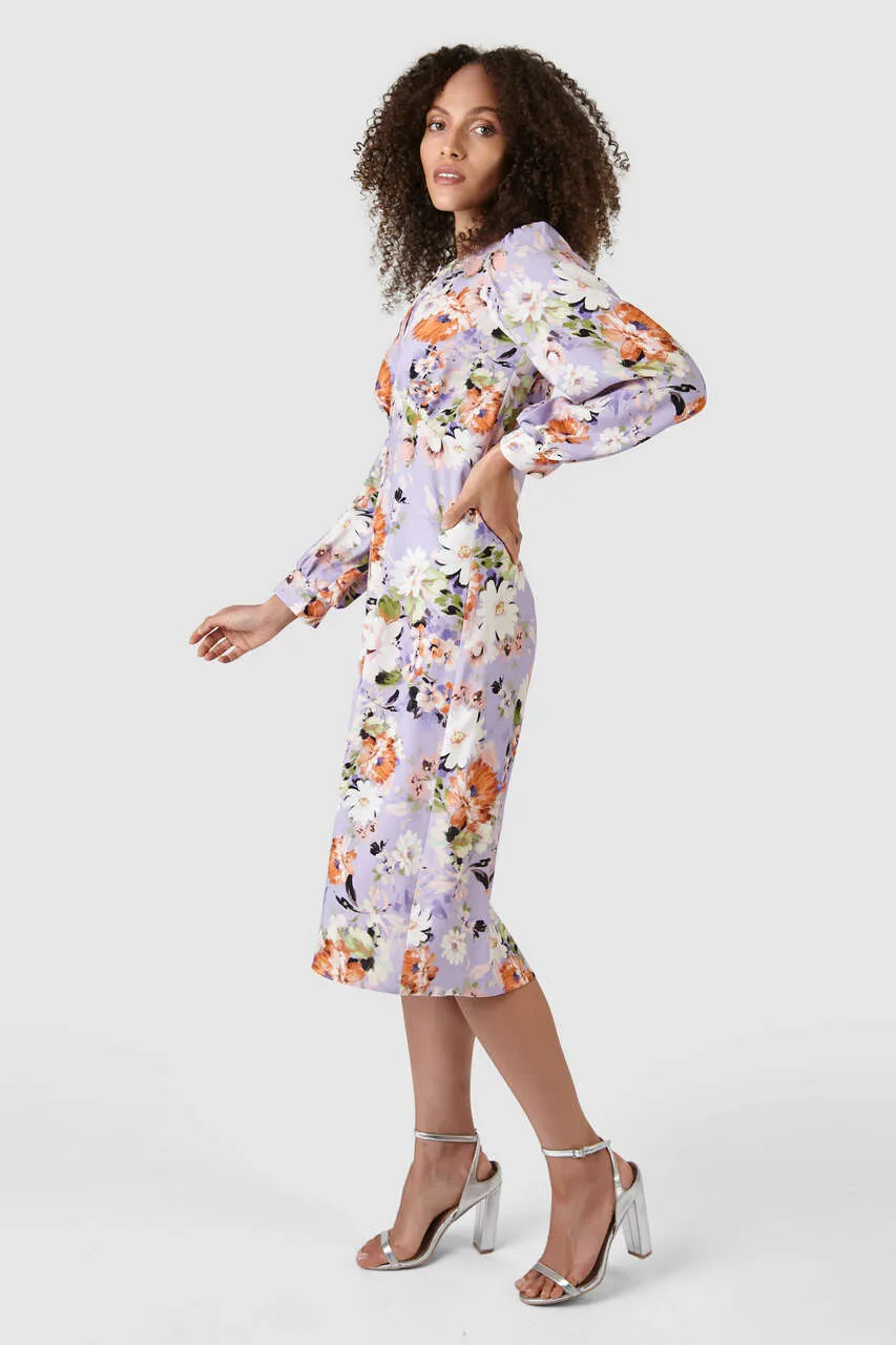 Angie Puff Sleeve Midi Dress (Lilac)