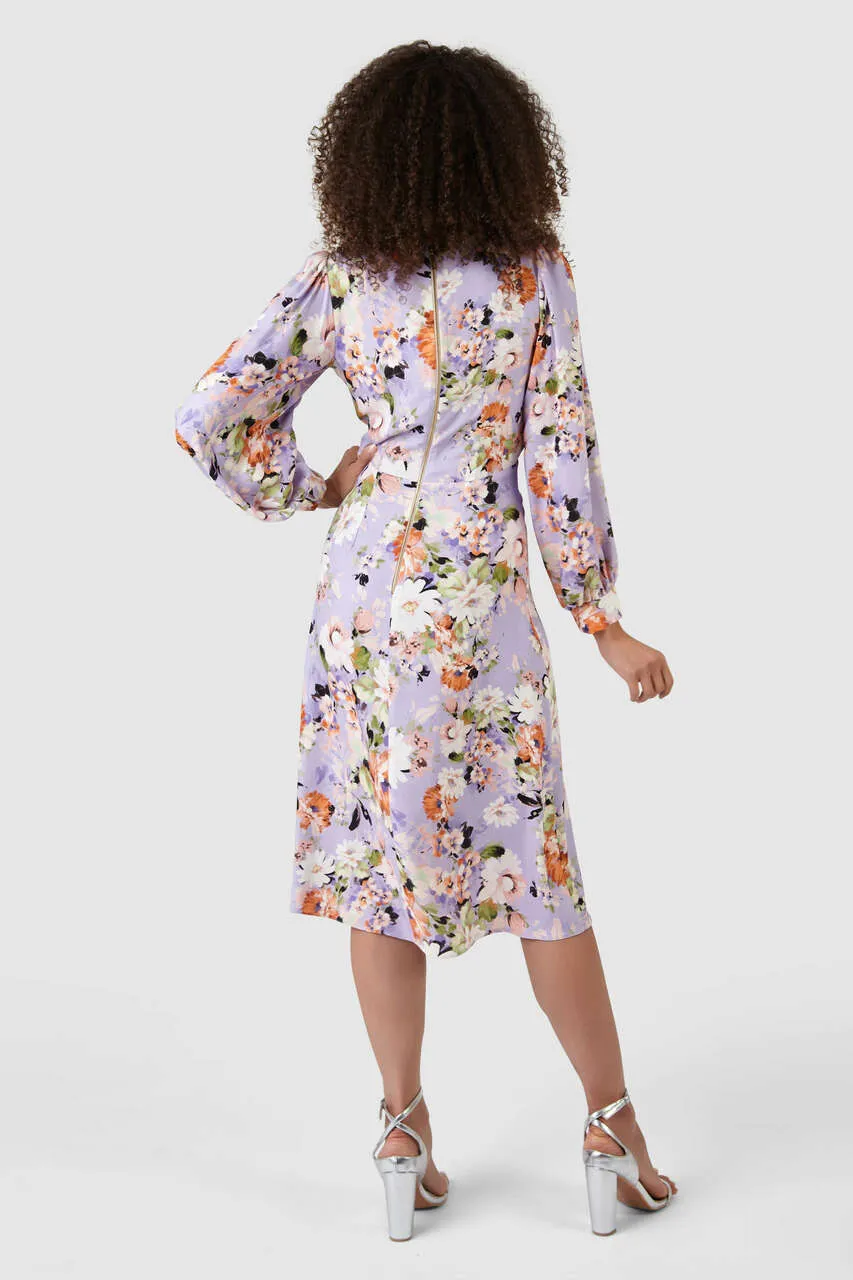 Angie Puff Sleeve Midi Dress (Lilac)