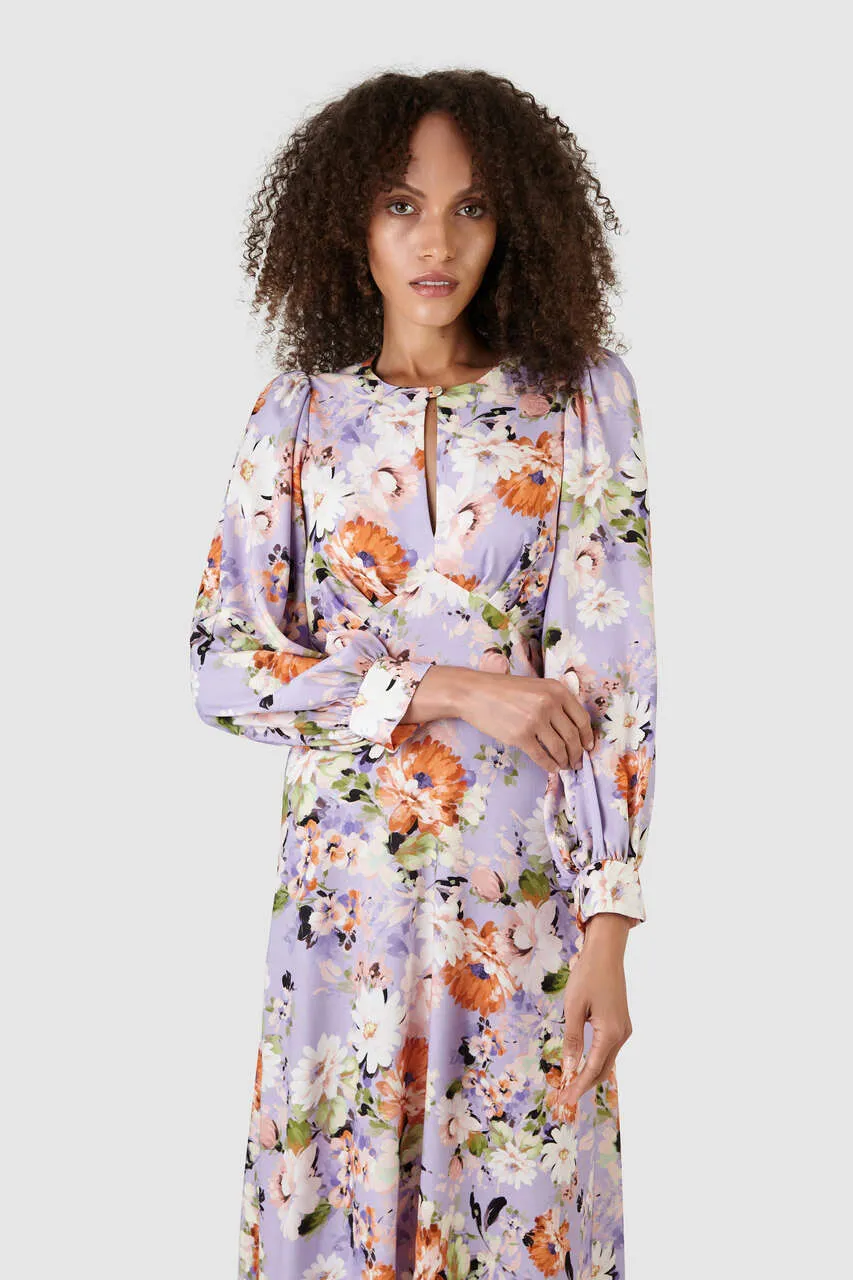 Angie Puff Sleeve Midi Dress (Lilac)