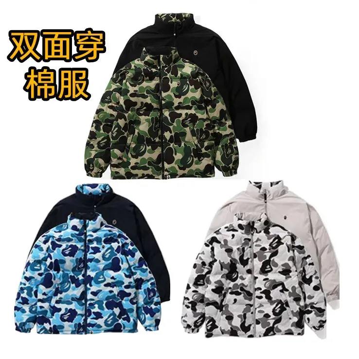 Ape Camo Double-sided Jacket Coat Casual Collar Zipper Thickened Cotton-padded Jacket Unisex Coat