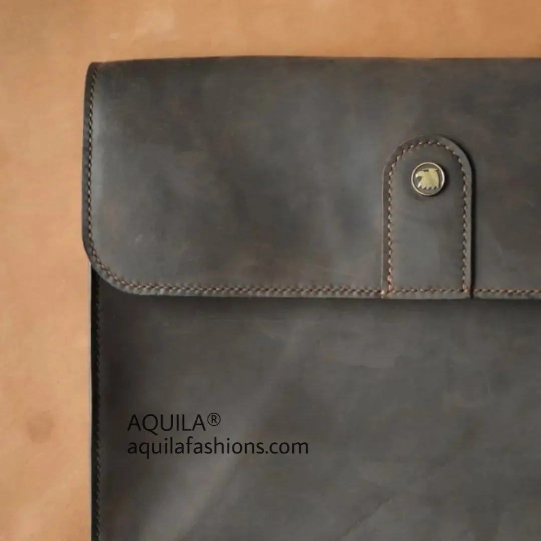 Aquila Dark Brown Crazy Horse Leather Laptop/Tablet Sleeve