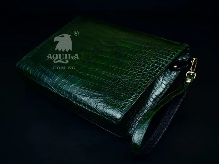 Aquila Green crocodile Leather Clutch