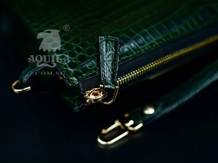 Aquila Green crocodile Leather Clutch