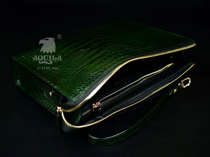 Aquila Green crocodile Leather Clutch