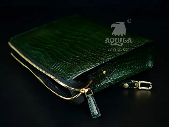 Aquila Green crocodile Leather Clutch