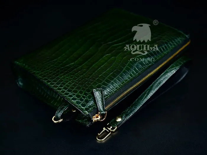 Aquila Green crocodile Leather Clutch