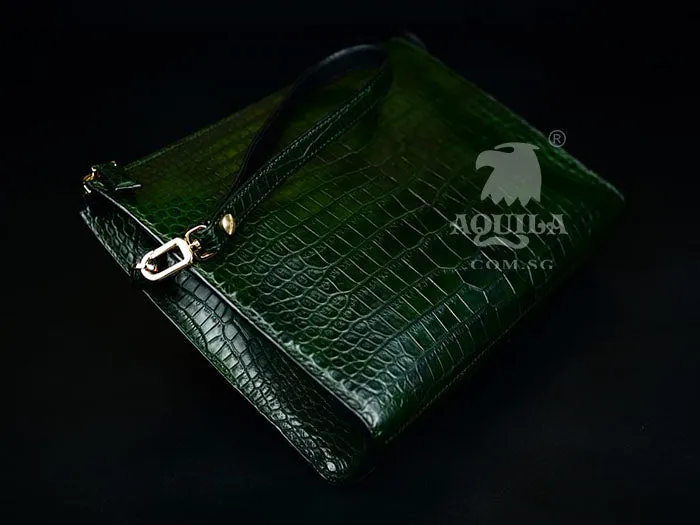 Aquila Green crocodile Leather Clutch