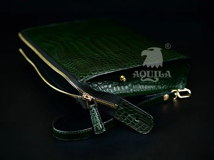 Aquila Green crocodile Leather Clutch