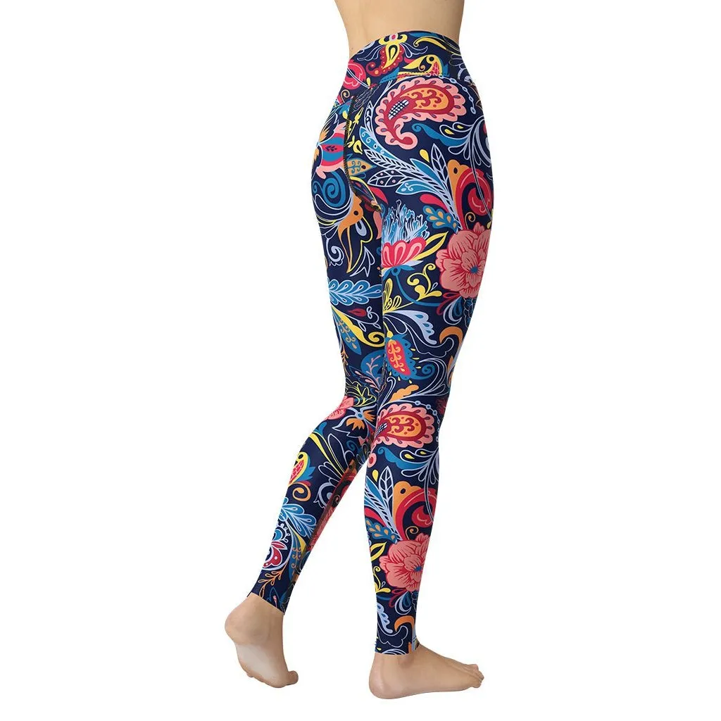 Art Deco Floral Yoga Leggings