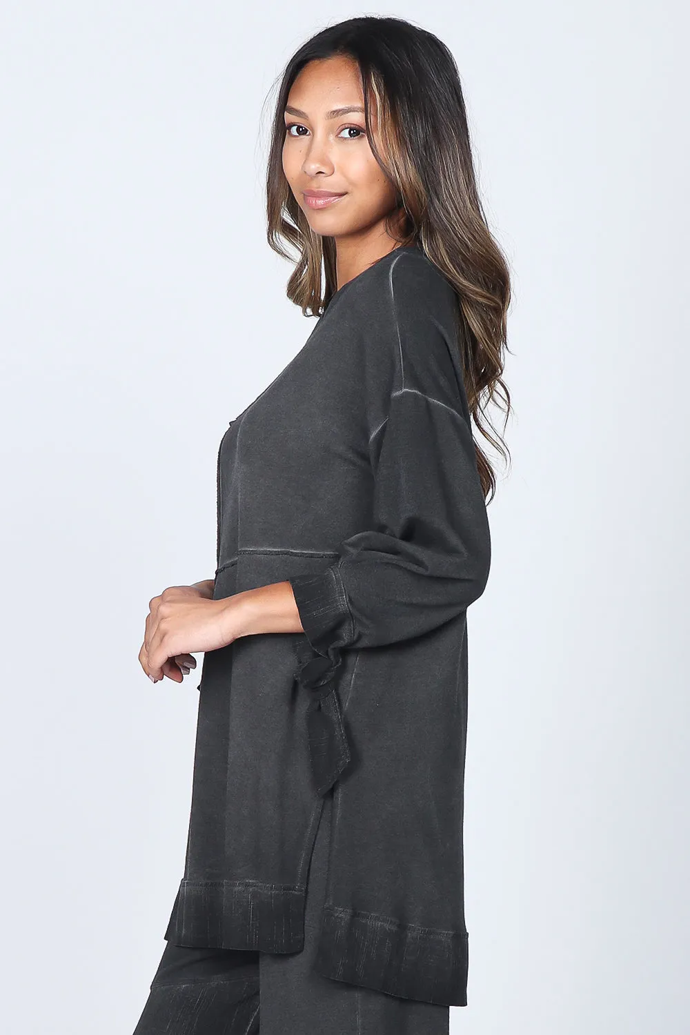 Asymmetrical Panel Baby French Terry Tunic - Oil Washed