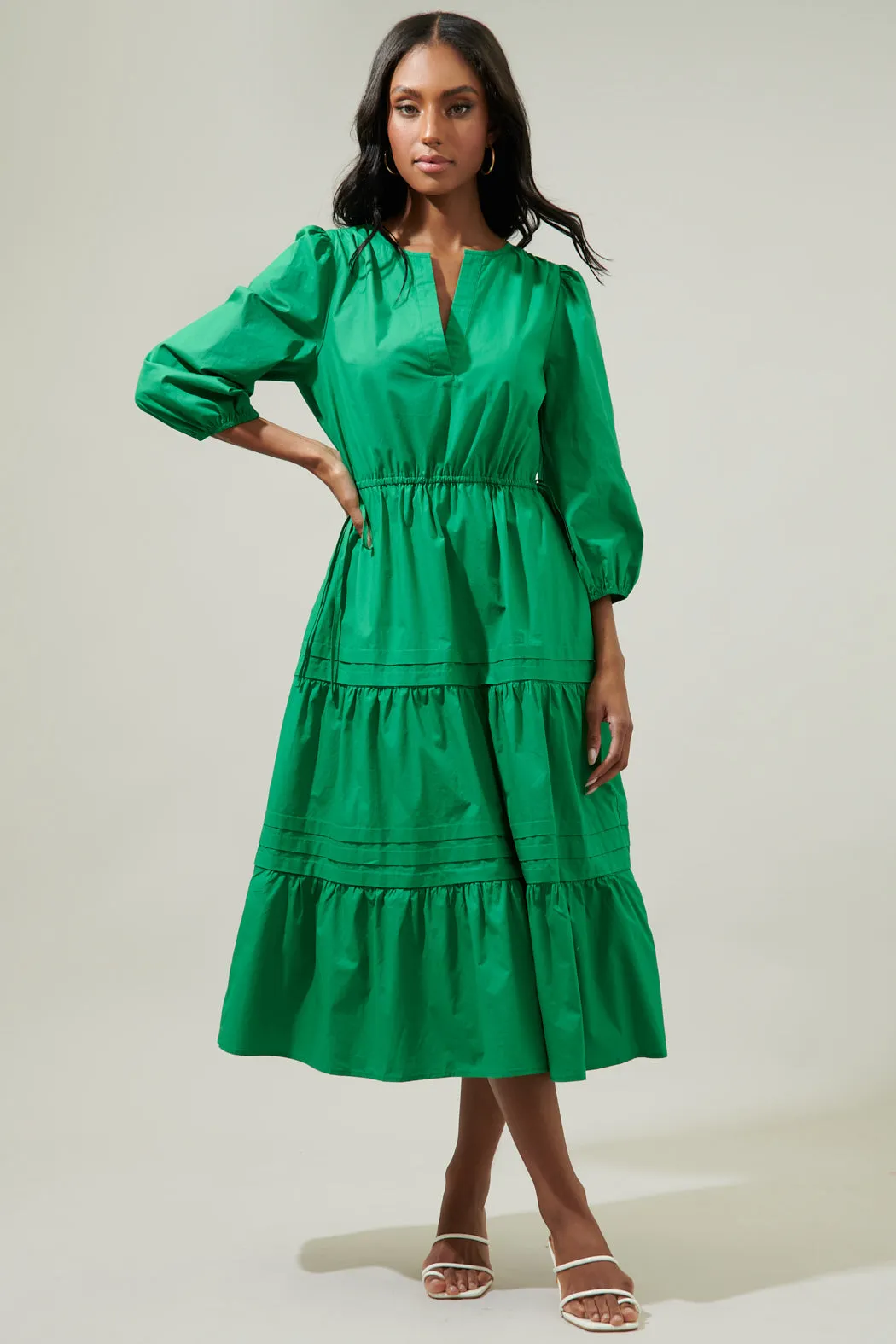 Atelier Poplin Tiered Midi Dress