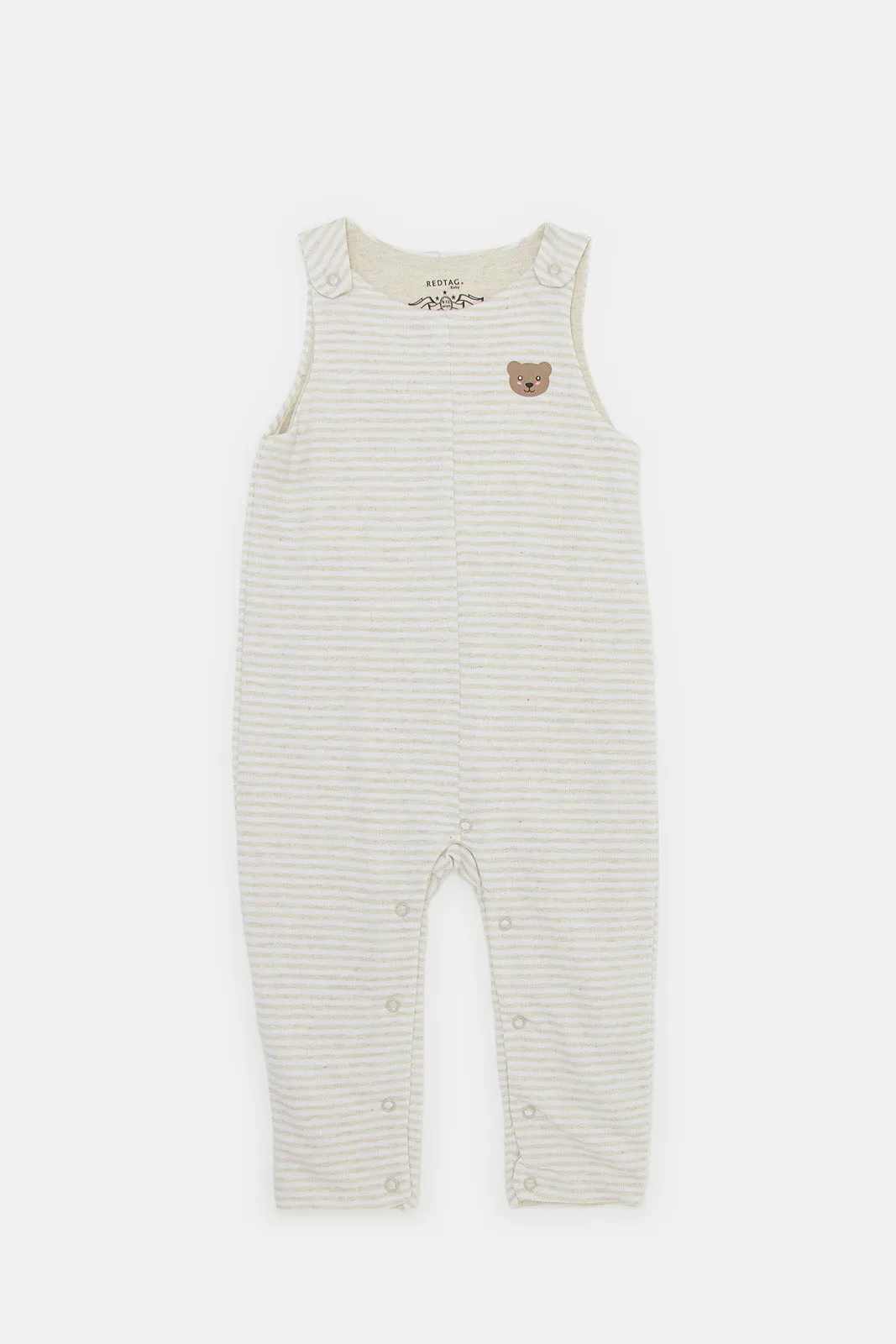 Babies Beige Print Stripe Dungaree Set (2 Piece)