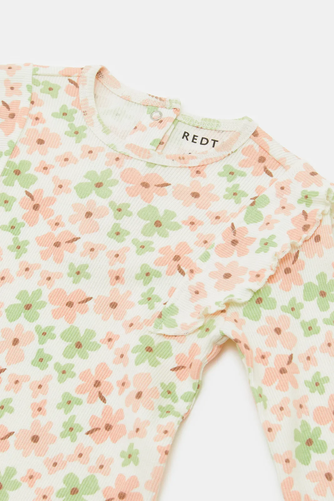 Babies Beige Printe Romper