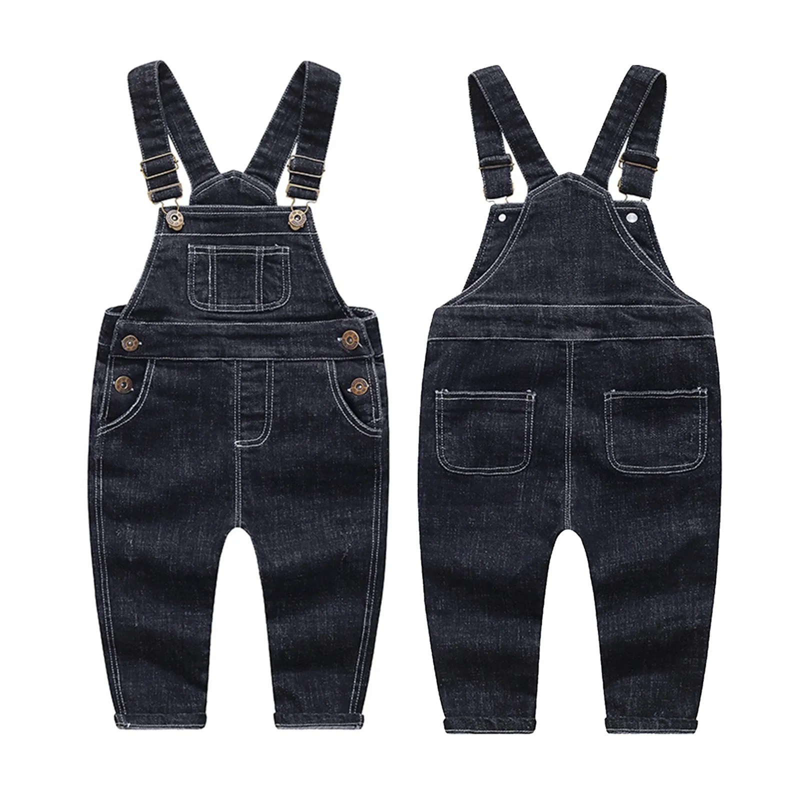 Baby Little Boys Girls Blue Black Denim Overalls Jean Workwear