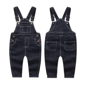 Baby Little Boys Girls Blue Black Denim Overalls Jean Workwear