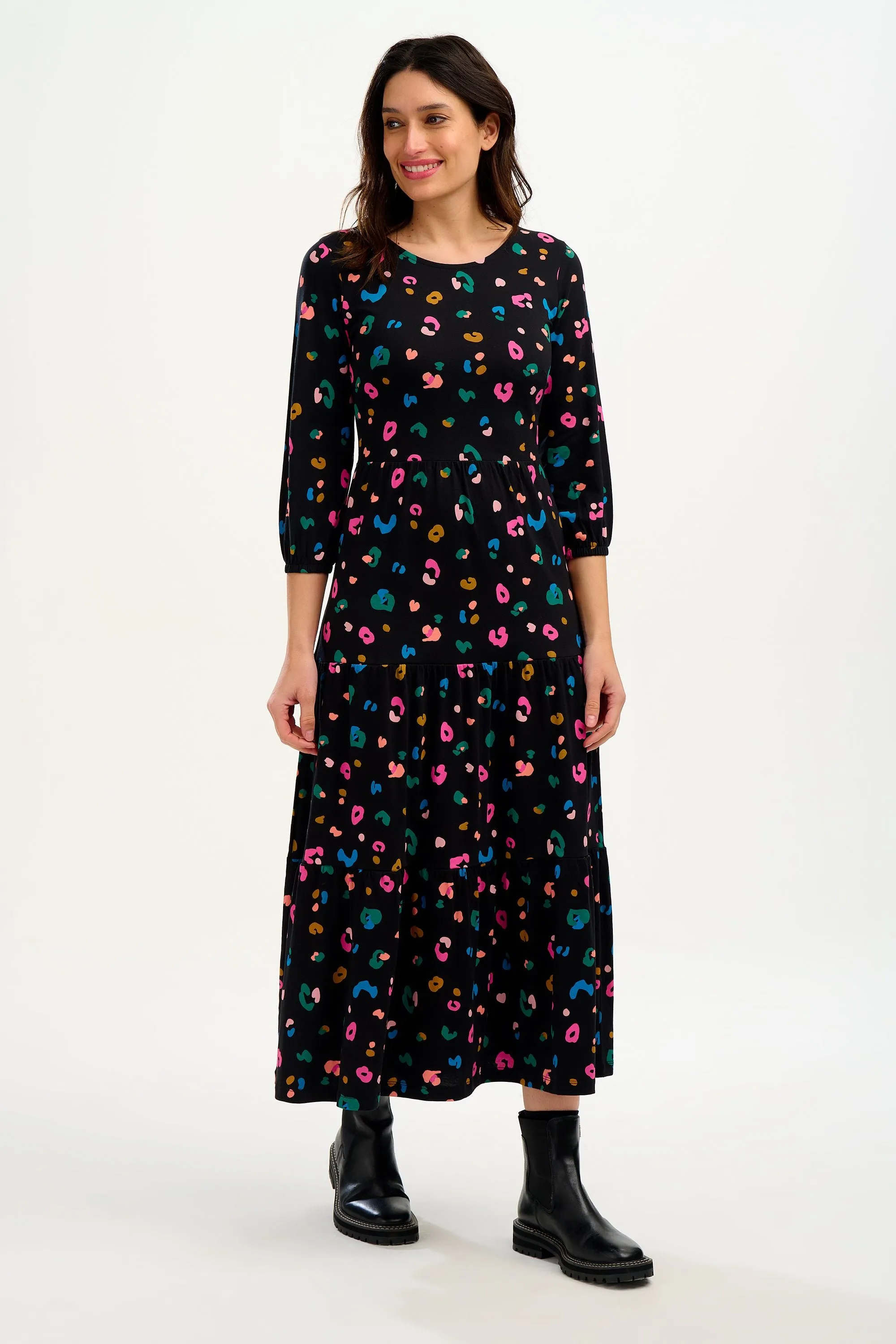 BAKARI JERSEY TIERED MIDI DRESS (BLACK)