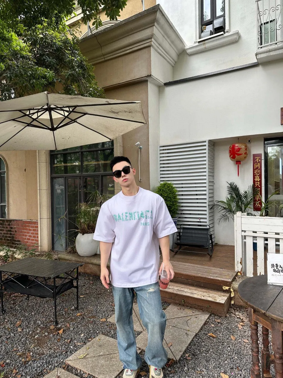 Balenciaga Distressed Logo T-Shirt in White