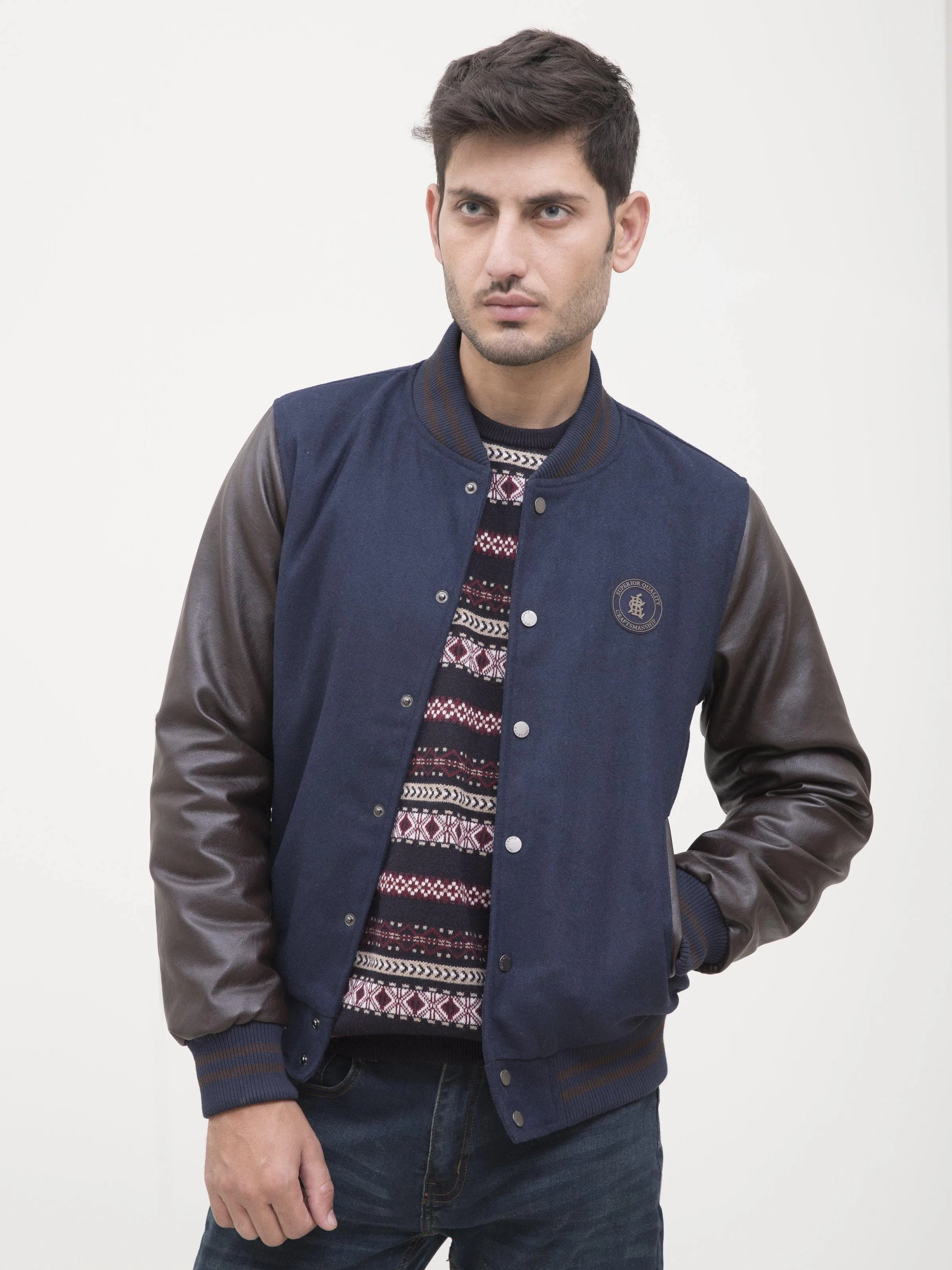 BASEBALL JACKET NAVY BROWN