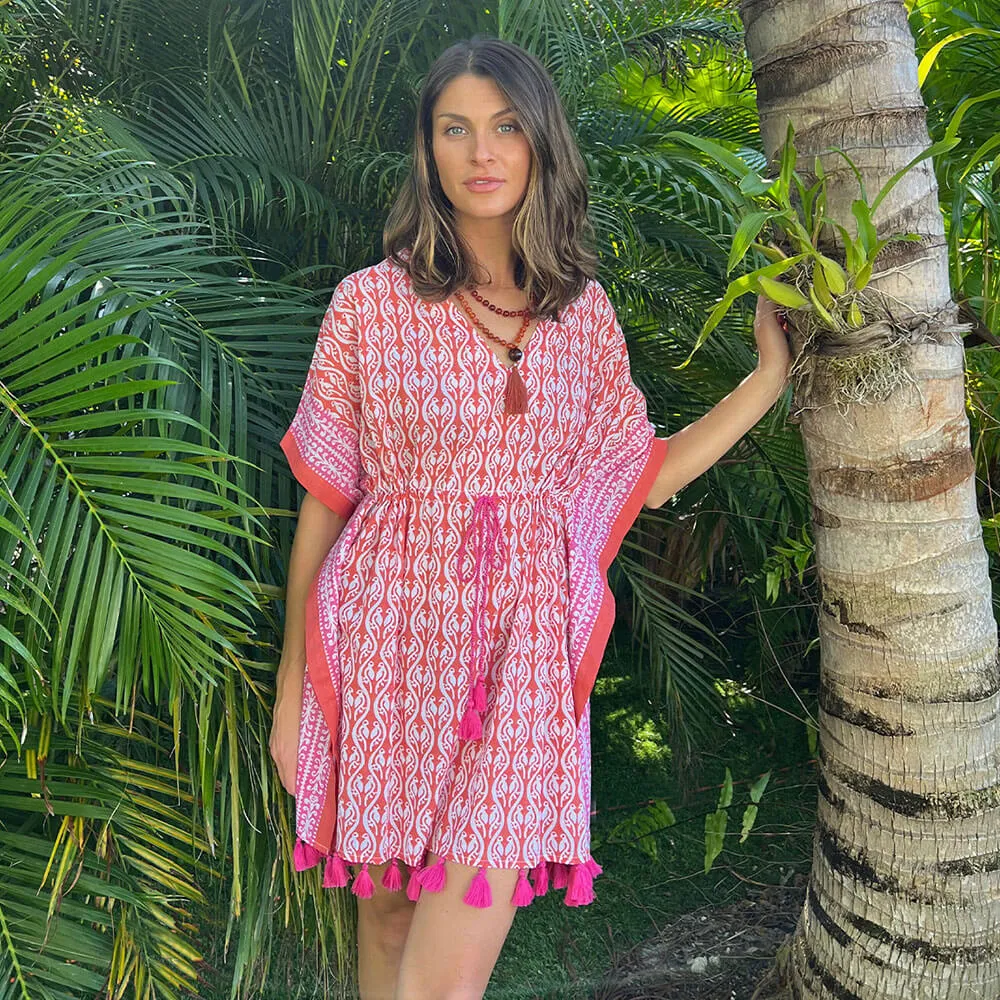 Beach to Bistro Shanti Palms Print Kaftan - Persimmon