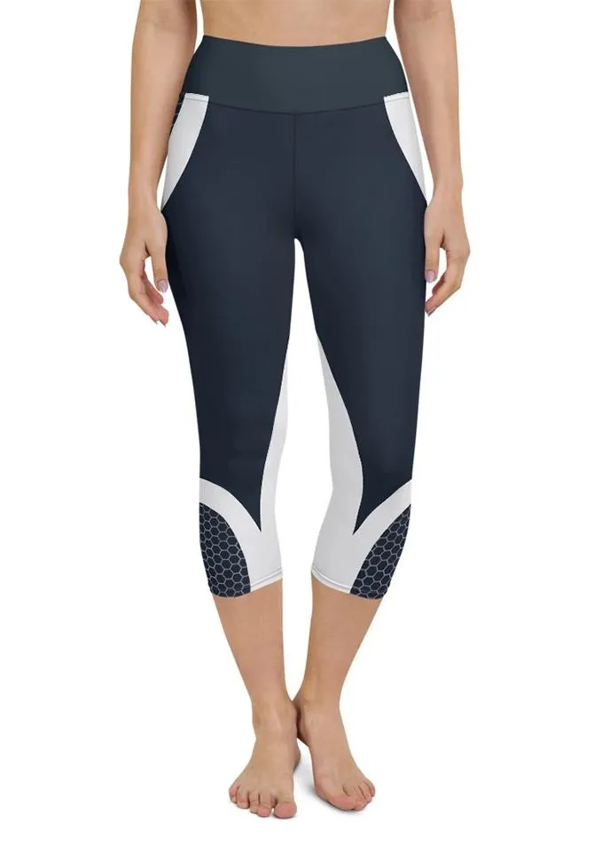 Beehive Geometric Yoga Capris Navy Blue