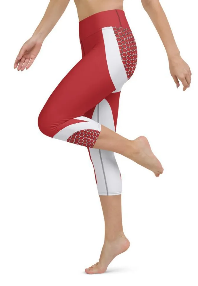 Beehive Geometric Yoga Capris Scarlet Red