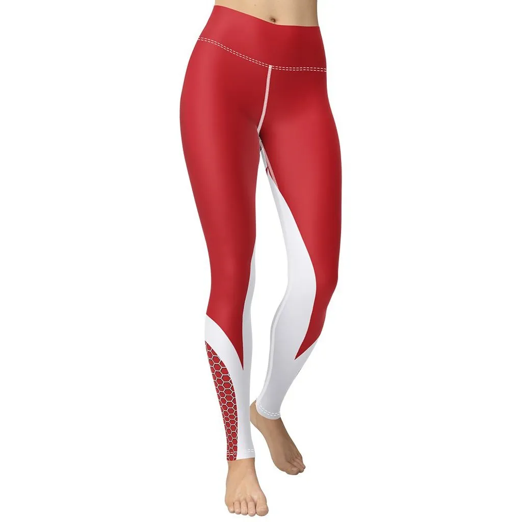 Beehive Geometric Yoga Leggings Scarlet Red