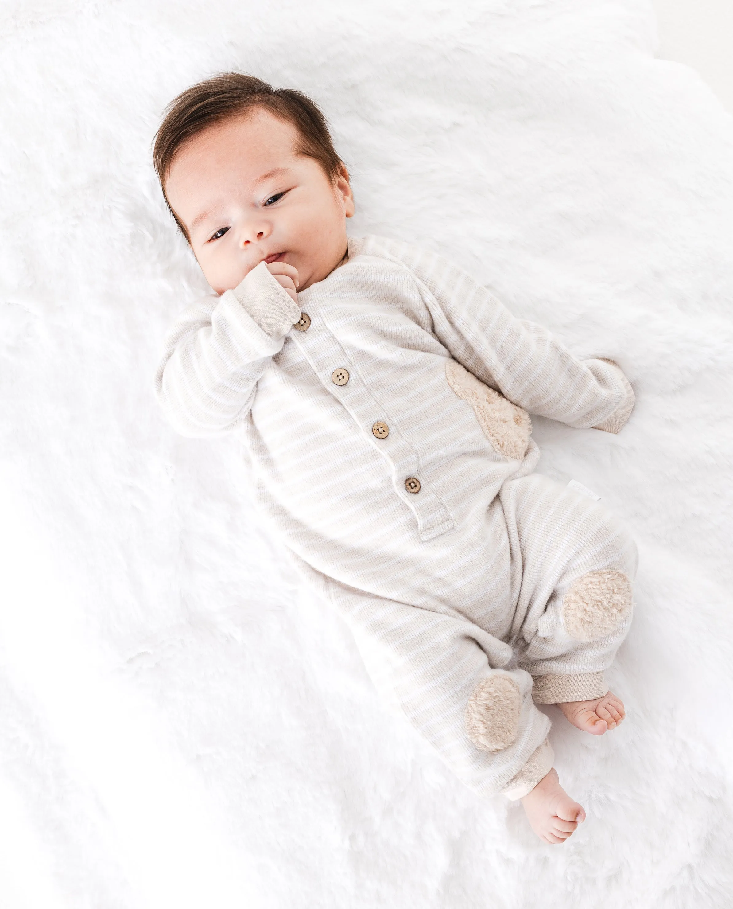 Beige Bear Striped Romper