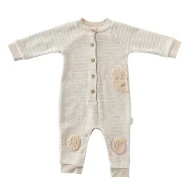 Beige Bear Striped Romper